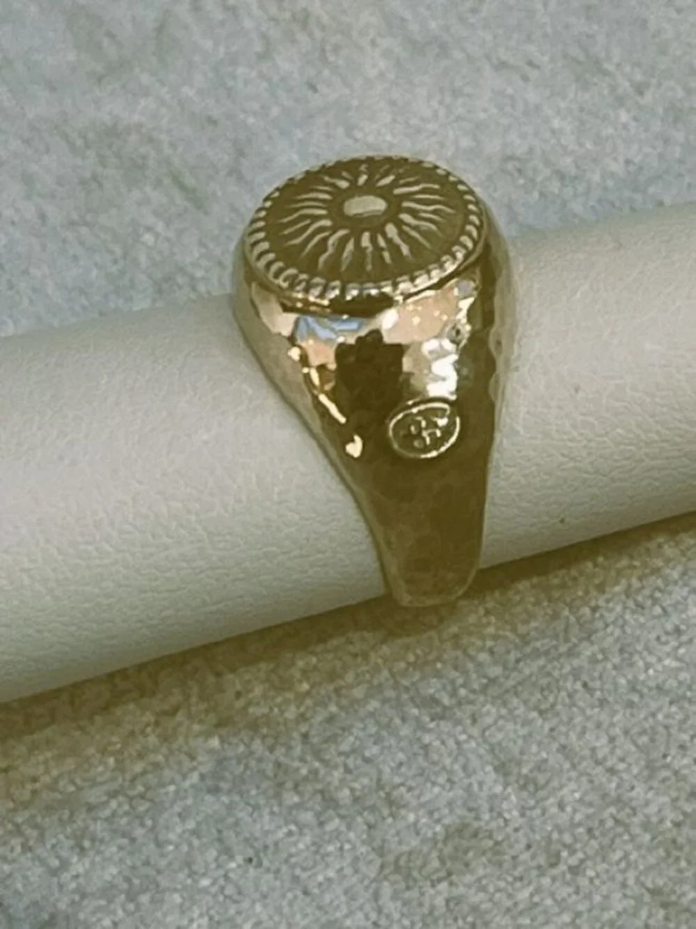 Torrini 1369 Authentic 14K Yellow Gold Hammered Sunburst Ring – Handmade Italy